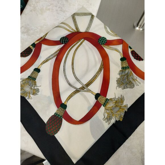 Vintage Italian Polyester Scarf With Rope Tassel Print - Picture 2 of 4